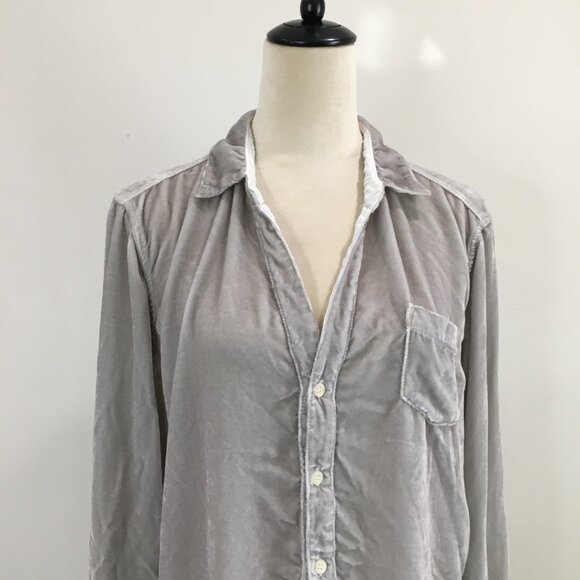 CP SHADES Gray Velvet/Velour Silk Blend Long Sleeve Button Shirt - Picture 7 of 14